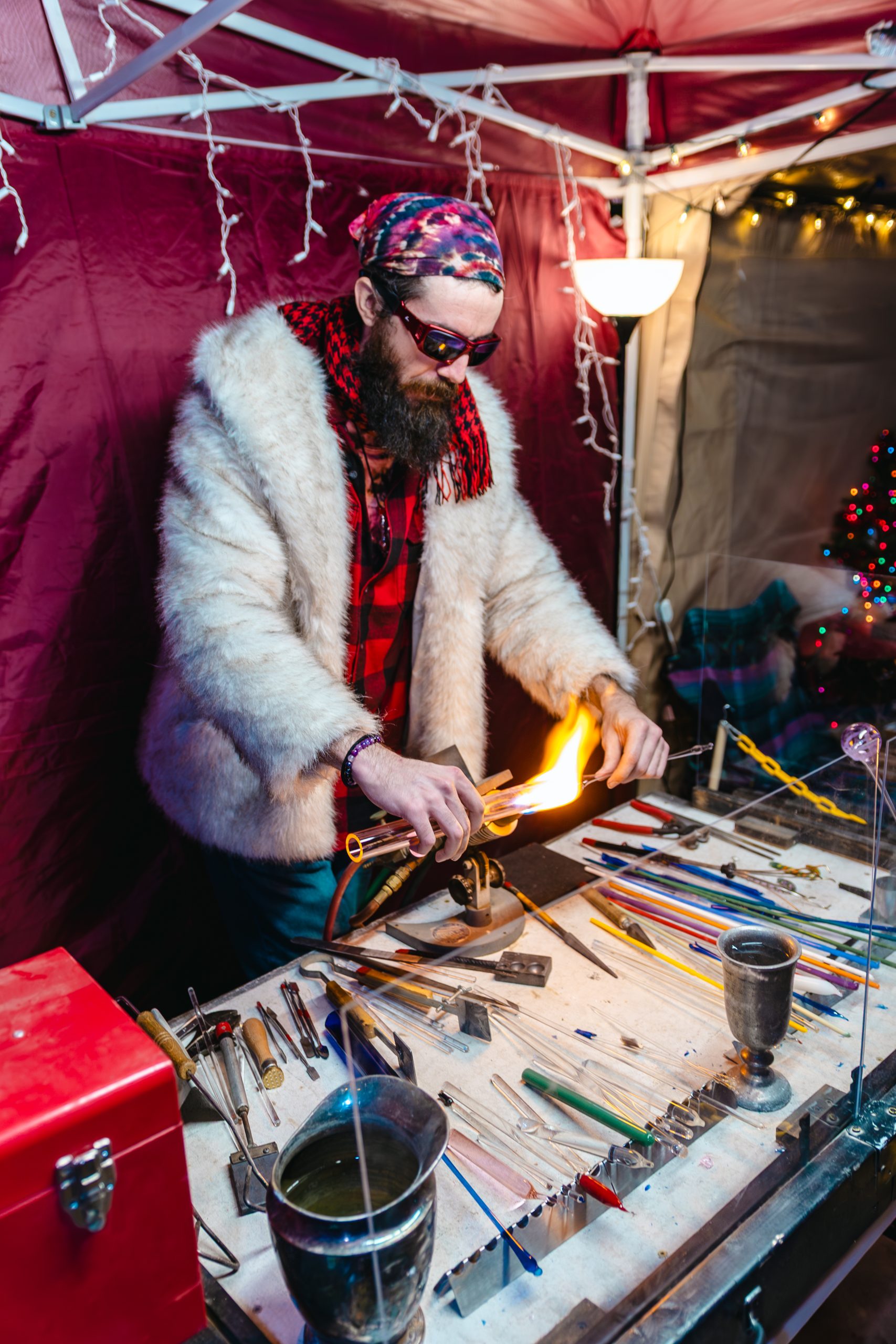Live glassblowing demonstration at Falconwood Frosty Nights
