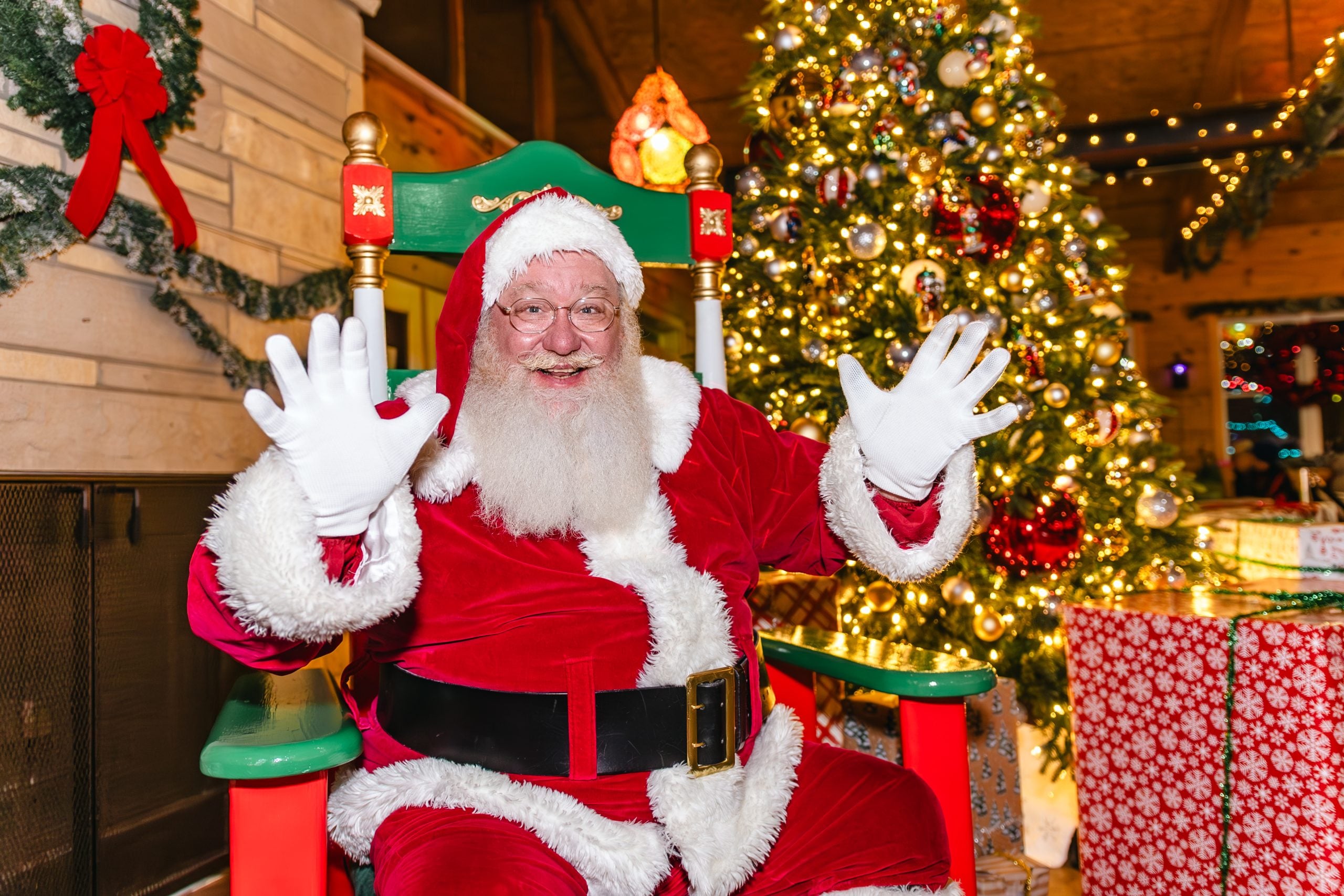 Santa greeting a family at Falconwood Frosty Nights